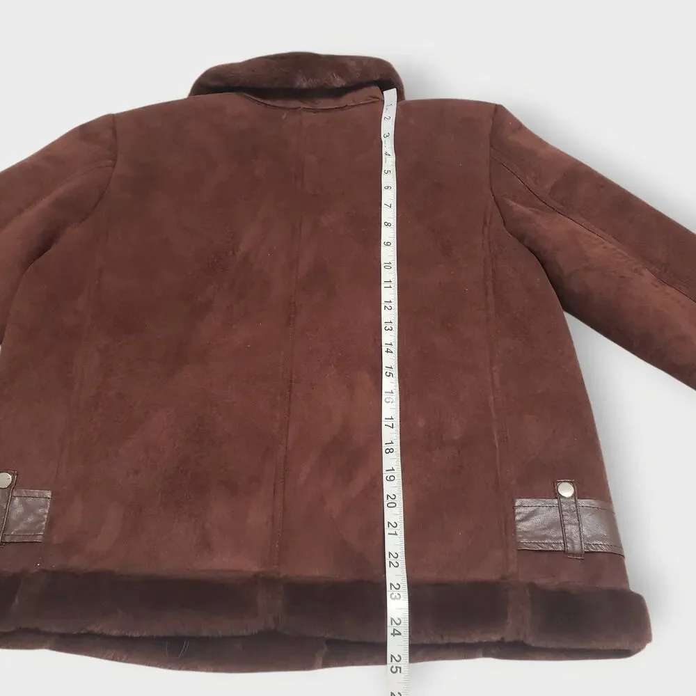 NWT Maurices Faux Suede + Fur Moto Jacket Brown Asymmetrical Zip Sz Lg Bikercore